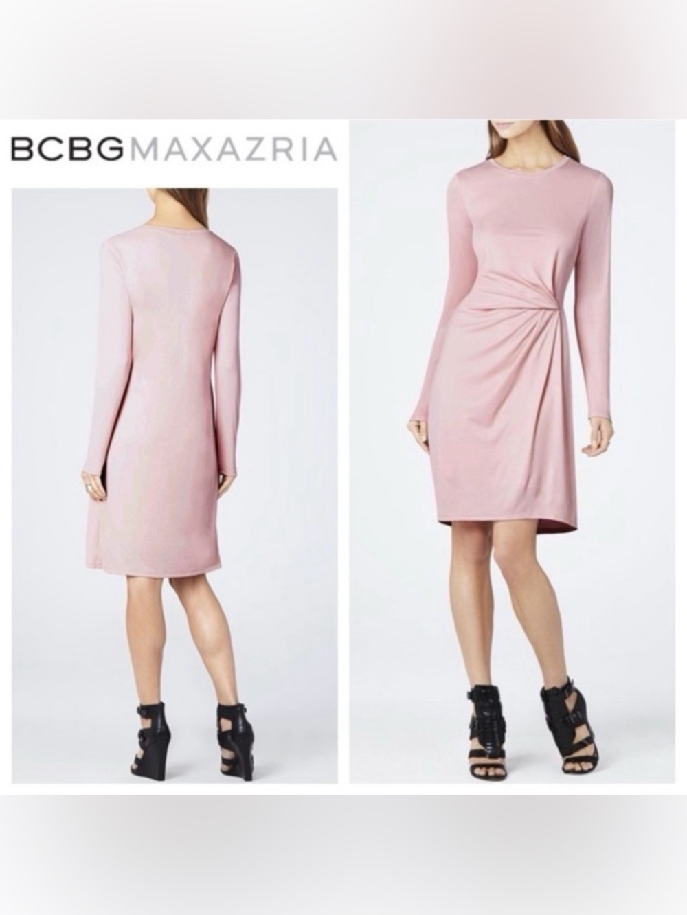 BCBGMaxAzria Whisper Pink Roxie Long Sleeve Twist Draped Dress